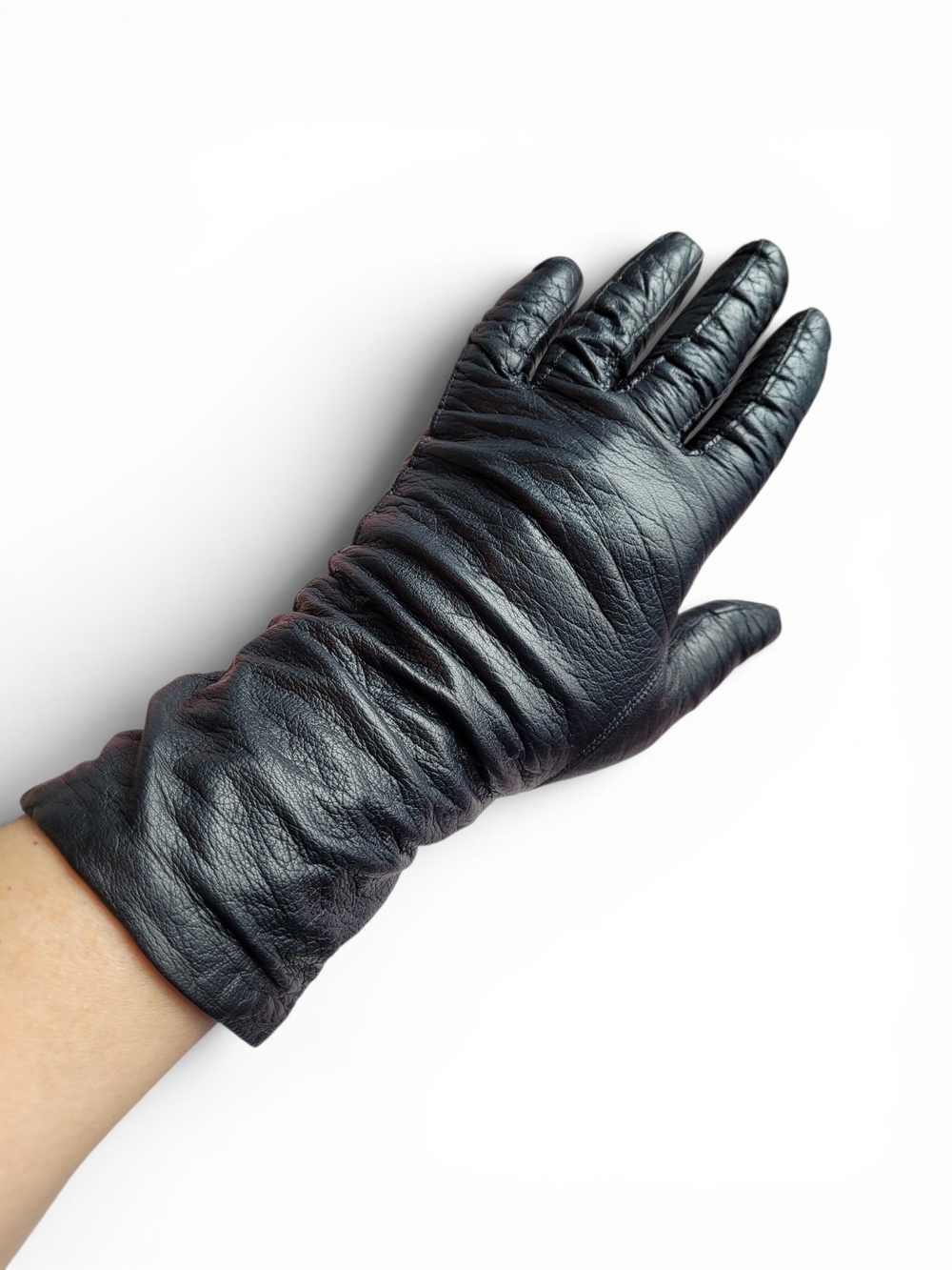 Vintage Black Leather Gloves Lined Size 7.5